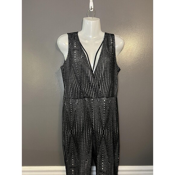 Eien Jumpsuit Womens Large Black White Geo Print Sleeveless Surplice Made USA - Picture 1 of 10